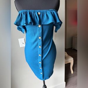 NWOT Fashion Nova Teal Off-Shoulder Mini Dress size Large